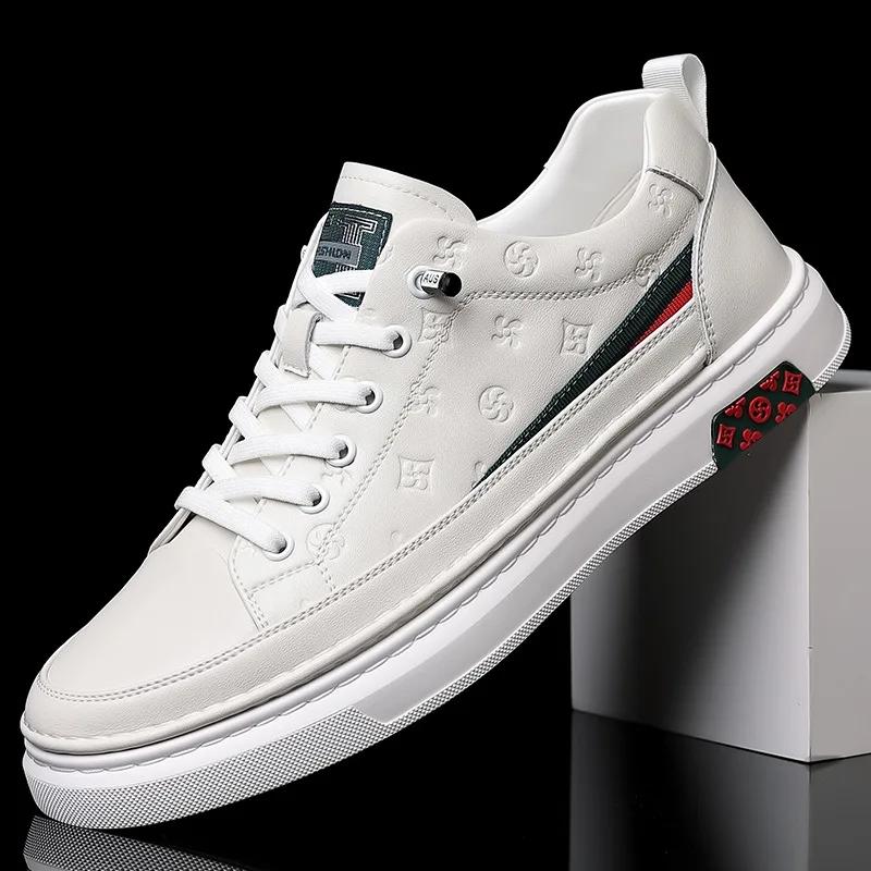 New Spring New Shoes for Men Genuine Leather Casual Shoes Leisure Flats Skateboard Shoes Cow Leather Youth Lace-up Sneakers