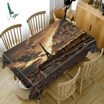 Tischdecke mit majestätischem Landschafts- und historischem Gebäudemuster, dicke rechteckige Tischdecke aus Baumwolle für Hochzeitspicknickparty