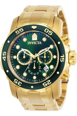 Orologio al Quarzo da Uomo Invicta Pro Diver Cassa 48mm Cinturino in Acciaio Inossidabile Dorato Quadrante Verde 0075 Uomo