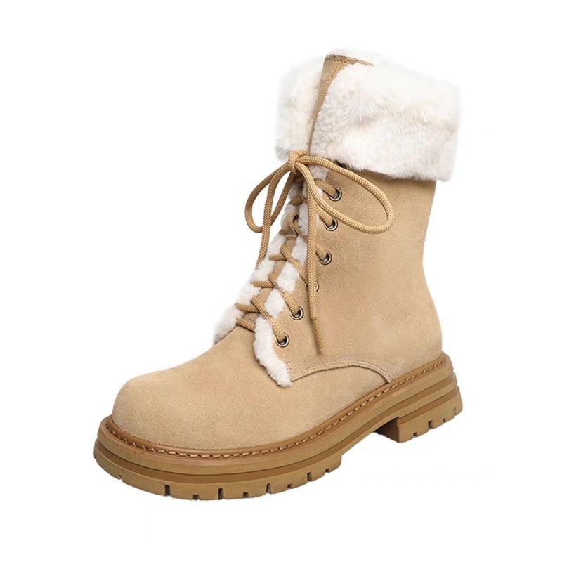 Non-slip thick-soled snow boots women's medium tube versatile 2024 new winter velvet thickened Martin boots cotton shoes warm tide