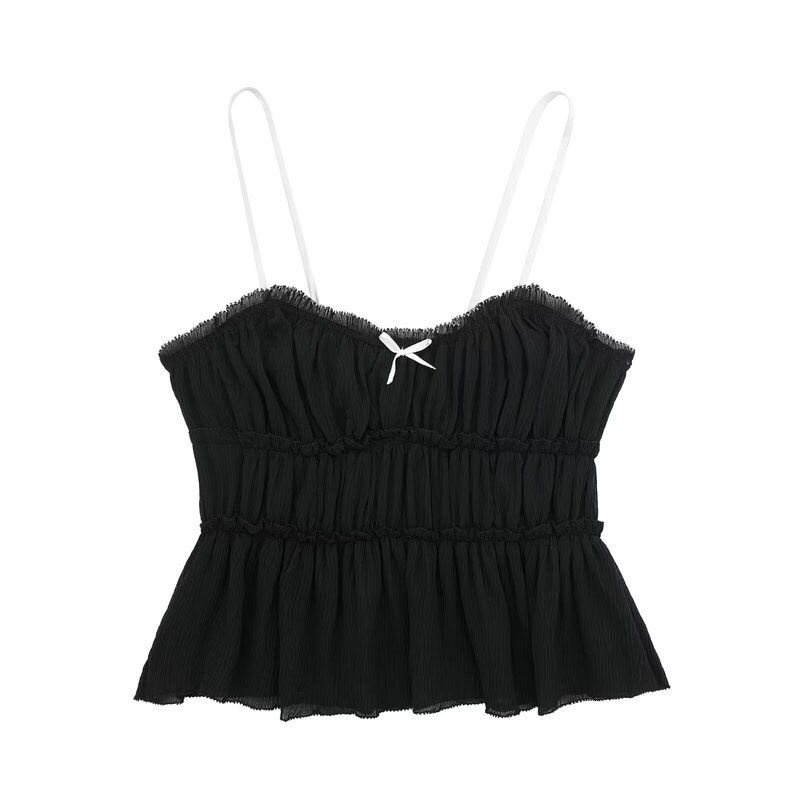 Fashion Style 2024 Spring/Summer New Arrival Women's Silm Short Versatile Small Bows Decorative Texture Tops 7200012