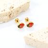 Cute Girls Ladybug Animal Enamel Stud Earrings Twist Pack for Children/Teenagers Titanium Steel 1pairs Drip-Oil Insect Piercing