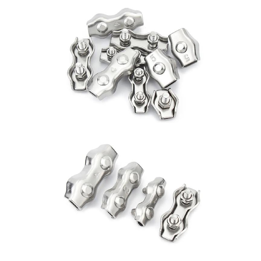 2PCS 304 Stainless Steel Wire Rope Clamp Single/Double Clamp Wire Rope Cable Clamp Size M2-M8