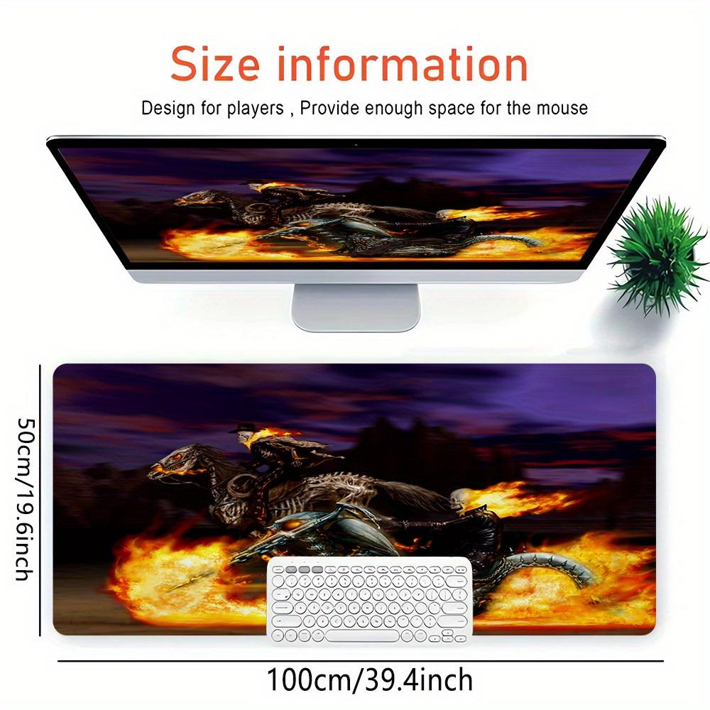 1pc Large Gaming Mouse Pad, UV Reactive Non-Slip Desk Mat, Washable PolyesterGhost Rider FlamesComputer Pad with Vibrant Game Machine Print,