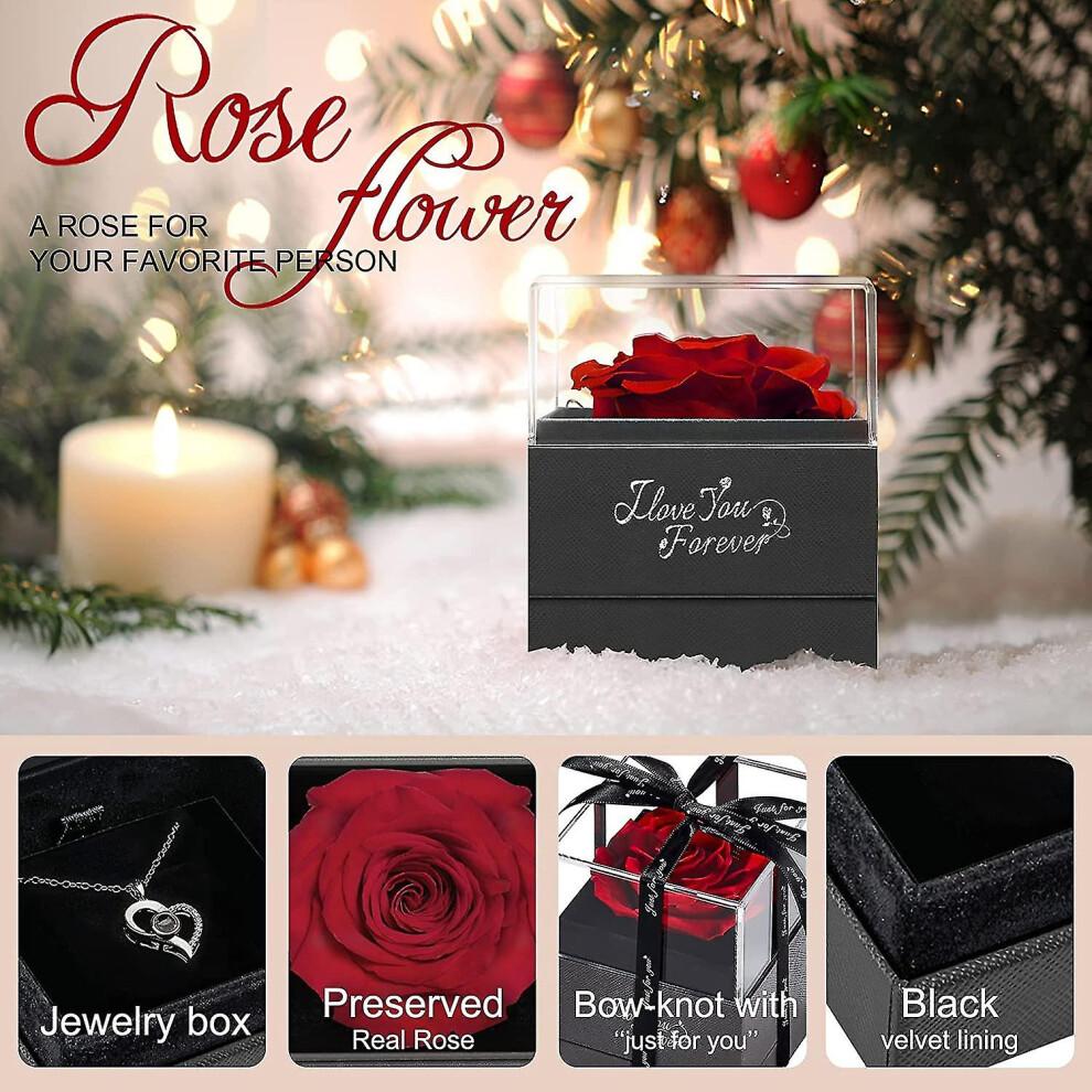 I Love You Necklace With Red Rose - Romantic Gifts For Her Wife Girlfriend On Anniversary Valentine's Day Birthday Gifts For Women Mom