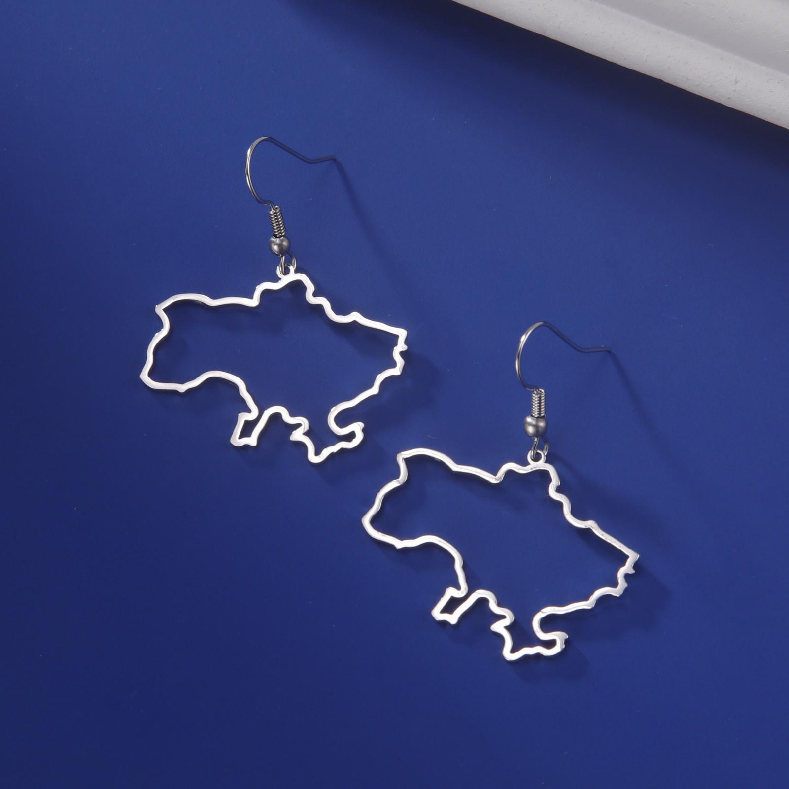 

LIKGREAT Ukraine Map Dangle Earrings Fashion Hollow Ukraine Drop Earrings Ethnic Patriotic Exaggerate Earrings for Women Gifts