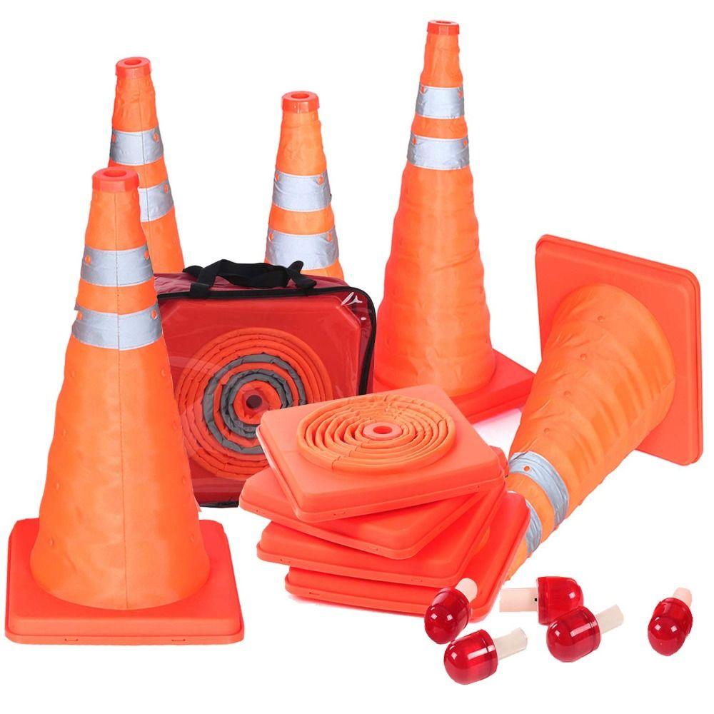 Foldable Design LED Light Reflective Cone Orange Color Telescopic Folding Cone Traffic Facilities