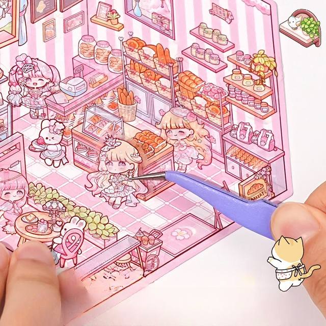 3D Landscaping Stickers Cartoon Miniature Scene DIY Cabin Scene Stacking And Pasting Hand Account Stationery Gift For Kid Child