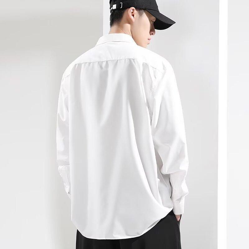 Summer Ice Silk Shirt Men's Long-sleeved White Casual Shirt Loose Large Size Drooping 2026 High-end Inch Shirt Thin Style