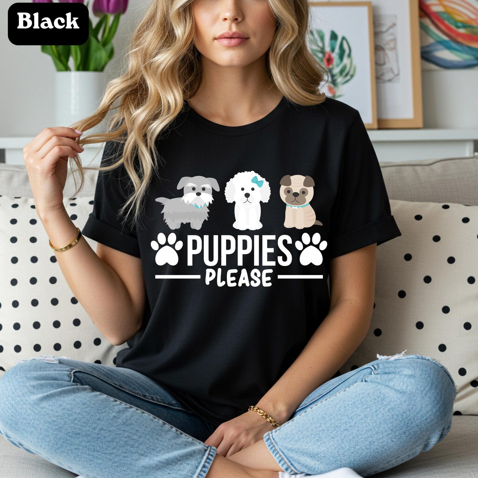 Cute Cartoon Dogs T-Shirt | Three Puppy Faces Tee | Kawaii Dog Lover Shirt | Funny Puppy Graphic Tee | Gift for Dog Lovers S