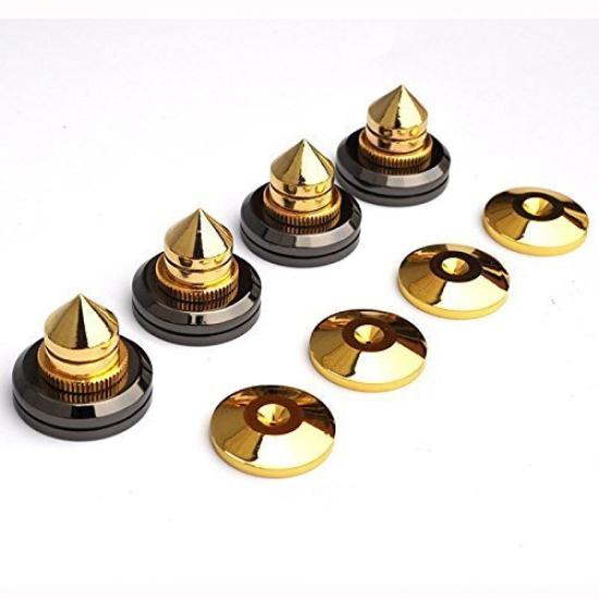 Flushbay Metal Speaker Adjustable for Audio Sound Improvement 4-Pack Spikes, Height, Speakers, (Gold)