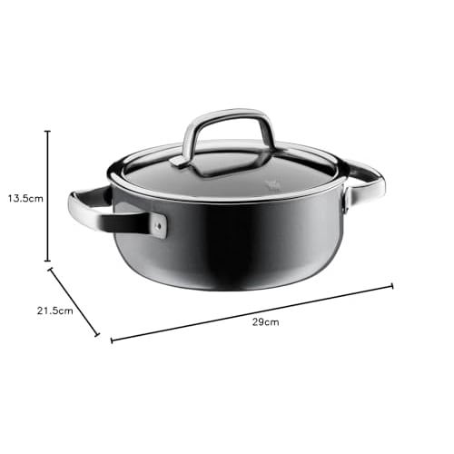 WMF FusionTech Mineral Low Casserole PL (Platinum) 20cm, Shallow, Double-handled Pot, Compatible with Induction and Gas Stoves, Waterless Cooking, Mad