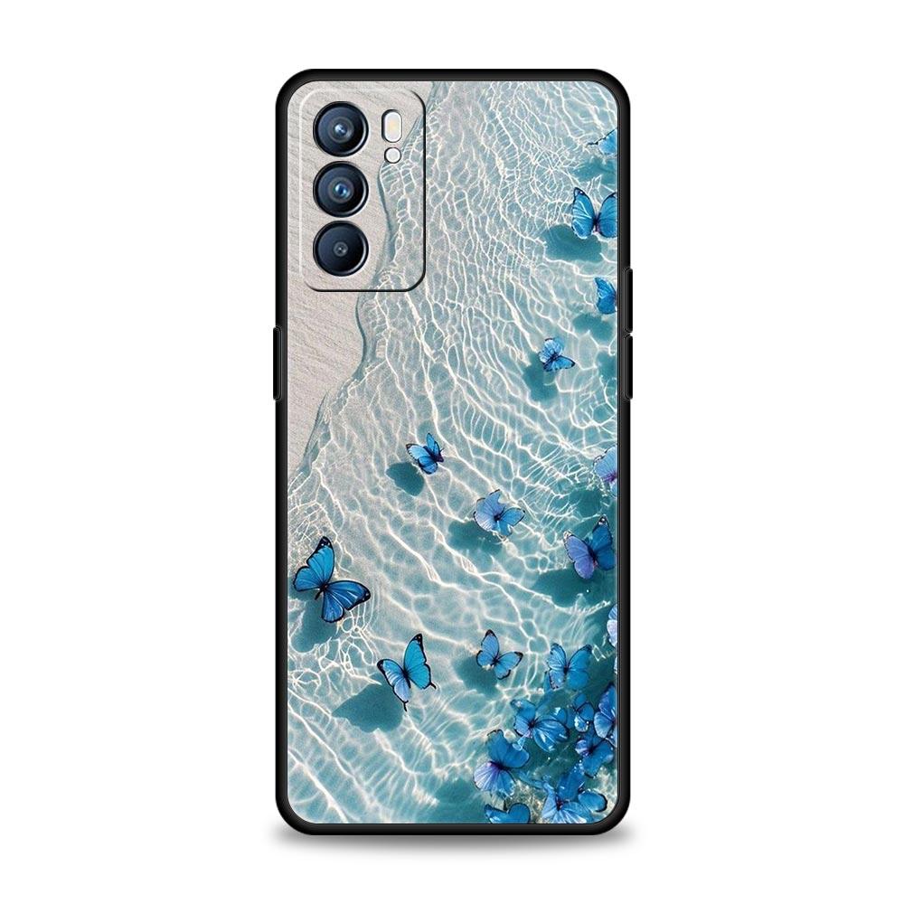 Handyhülle für Oppo Reno13 Reno12 Reno11 F Reno10 Pro A54 A53 A95 A76 A57 A98 A80 A79 5G A78 4G Hülle Blauer Schmetterling Meereswellen