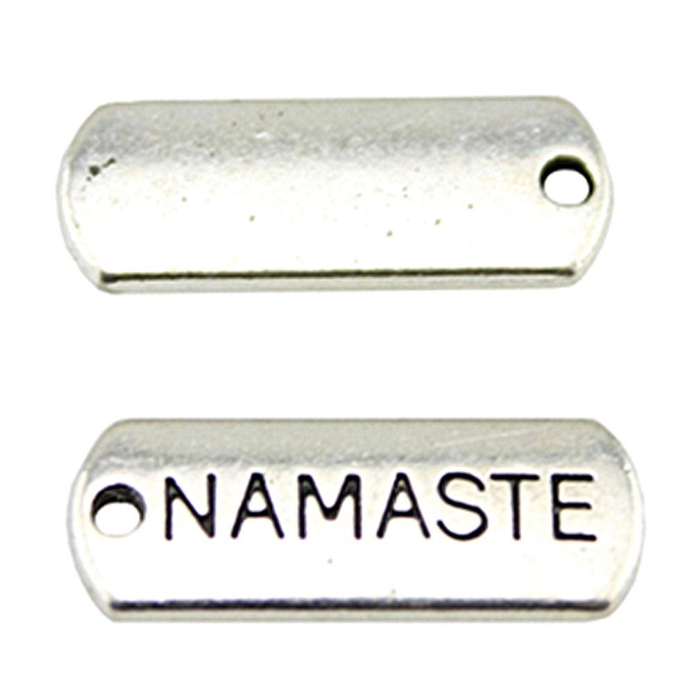 

10шт Намасте Шармы Шармы Античное серебро Цвет Цинковый сплав 21X8mm