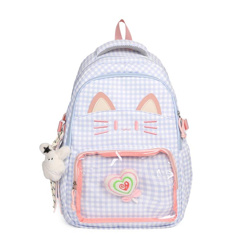 Cartoon Embroidery Cat's Ears Backpacks Primary Middle High School Students Lightweight Waterproof Travel Bag Multi Pocket College Student Schoolbags