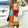 Women's Casual Color Block Plaid Print Long Sleeve V-Neck Dress with Pockets