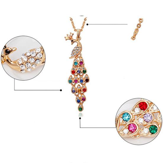 Fashion Women Multi-color Long Peacock Rhinestone Wedding Sweater Necklace