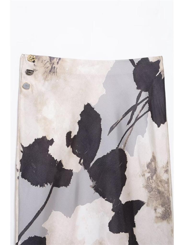 TAOP&ZA Damen Frühling/Sommer Seidenähnliches Print-Hemd und Midi-Rock Set 2375121