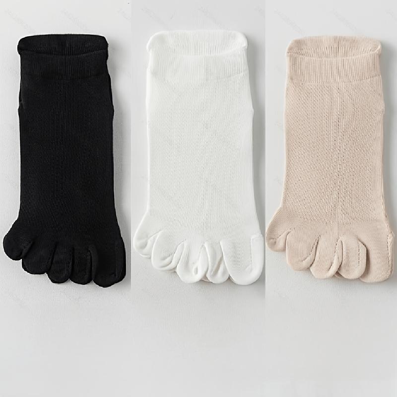3 Pairs Five Toes Separation Socks Women Mesh Breathable Five Finger Socks with Heel Tab Anti Slip 3pairs pack
