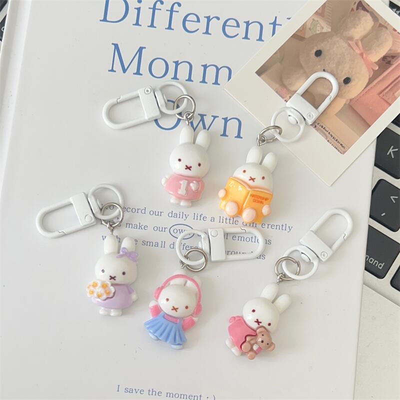 5pcs Miffy Keychain Creative High-value Animation Cartoon Doll Doll Shape Girl Heart Student Diy Schoolbag Pendant Decoration