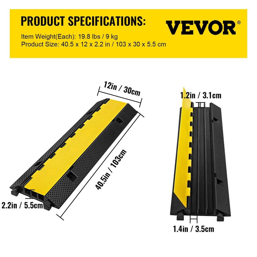 3 Channel Rubber Cable Protector Ramp 1.2 X 1.2 Inch Channel Heavy Duty Cable Wire Cord Cover Ramp Speed Bump Driveway Hose Cable Ramp Protector