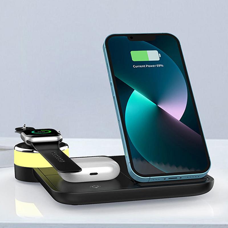 Charging Station For Multiple Devices Fast Wireless Phone Charging Adapter Stand Cell Phone Tablet Watch Charger With Light For