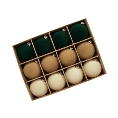 12pcs 6cm Velvet Christmas Ball Pendant Shatterproof Flocked Christmas Balls Ornaments Reusable DIY Xmas Tree Hanging Ornaments