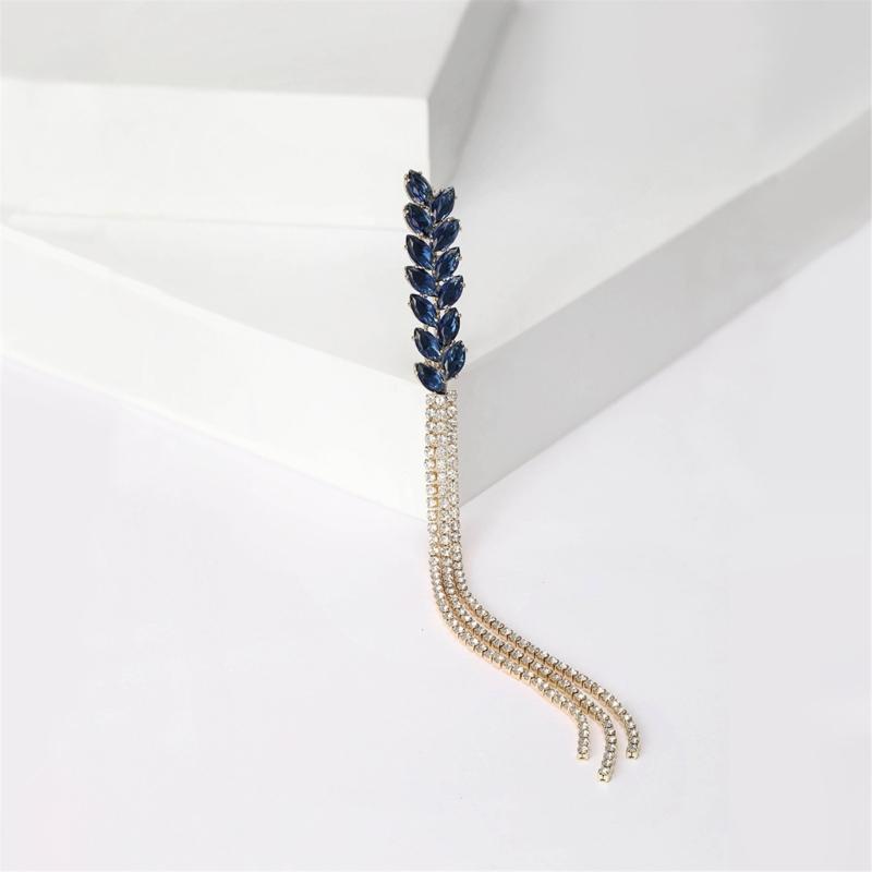 Elegant Women's Brooch with Long Thread Lapel Pin Stylish Wheat Ear Jewelry Flowing Fringe Sparkling Crystal Lapel Pins