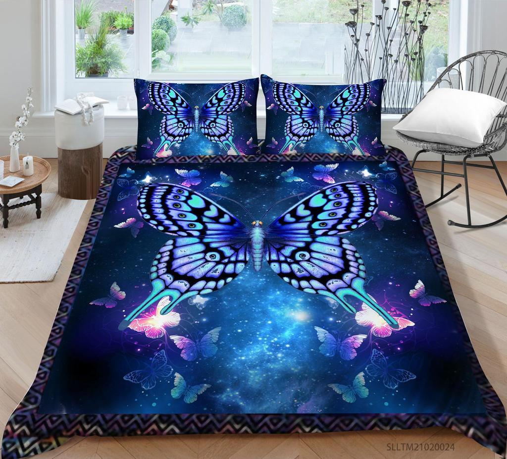 Butterfly Printed Bedding Quilt Cover and Pillowcase Full-size Color Fantasy Pattern Microfiber Fabric Comfortable and Luxurious Home Decoration