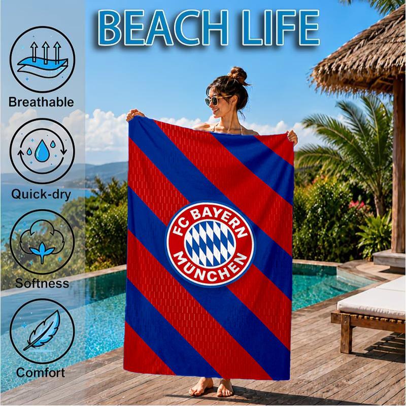 Munich FC Crest Printed Microfiber Beach Towel, Soft And Absorbent, Quick-Dry, Ideal for Summer Travel, Beach Essential, Swimming Pool