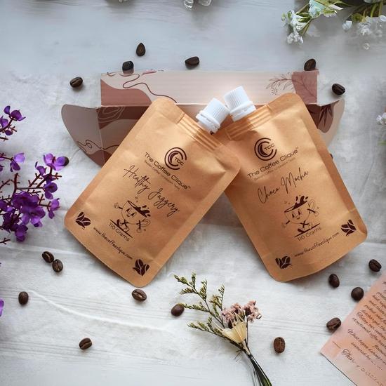 The Coffee Clique | Healthy Jaggery + Choco Mocha | Beaten Coffee Paste | Cafe Like Cappuccino At Home | Combo of 2 | 220 Grams | Flavoured Coffee