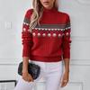 2025 Autumn/Winter Stand Collar Jacquard Long Sleeve Color Block Knit Pullover Sweater