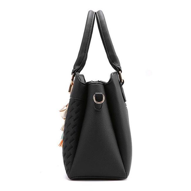 Damen-Handtaschen aus Leder mit Quaste und Stickerei, Schultertasche mit Tragegriff oben