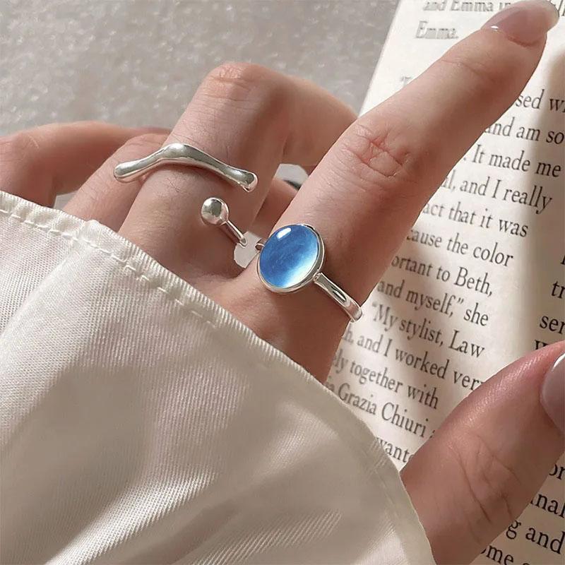 925 Sterling Silve Moonstone Irregular Ring for Women Party Gift Adjustabler Personality Korean Dropshipping