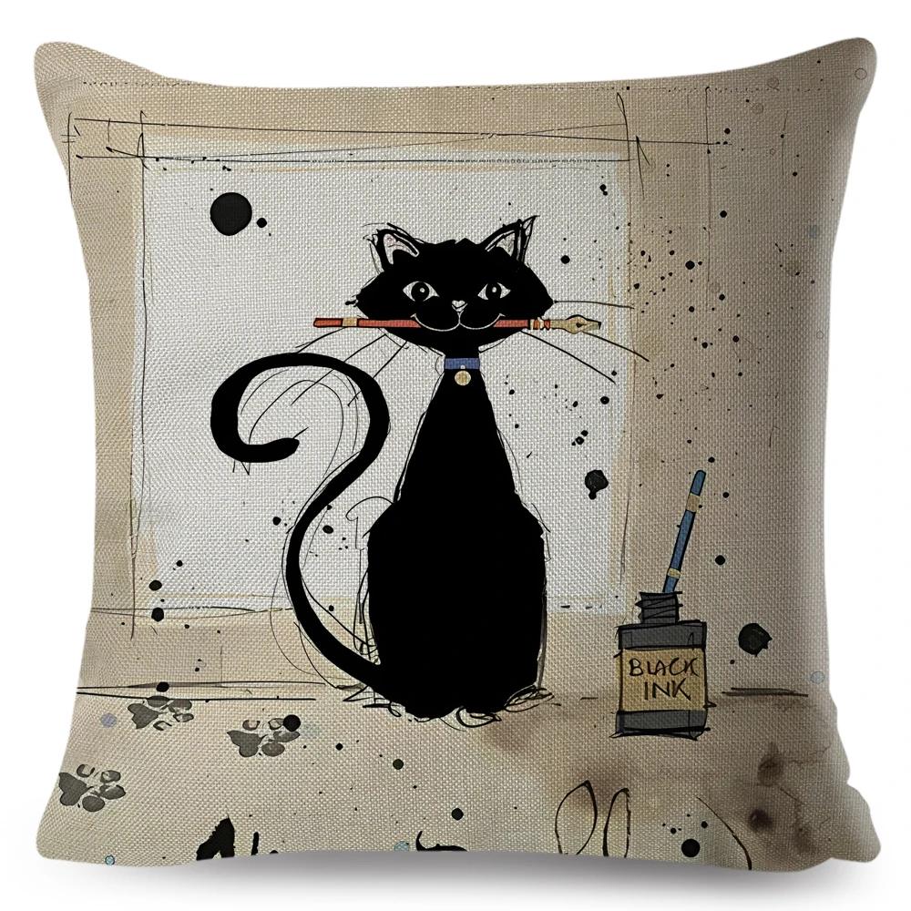 

Cute Elegant Black Cat Cushion Cover Double Print Decor Cartoon Animal Pillow Case for Sofa Home Car Linen Throw Pillowcase 40x40cm16x16Inch