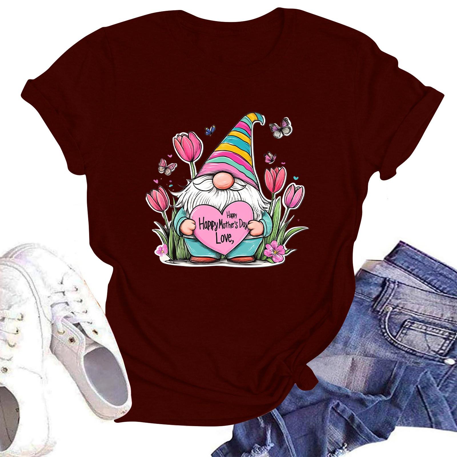 

Женская повседневная футболка с круглым вырезом и короткими рукавами с принтом S винный