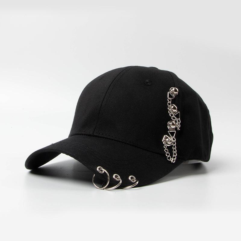 

Trendy Black Baseball Hat with Triple Rings and Studs Summer Sun Hat for Women and Men чорний