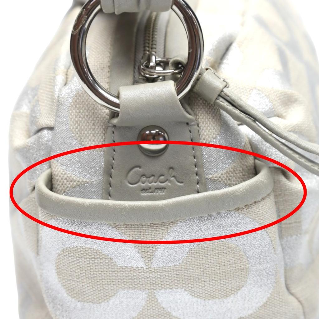 Coach Parker Op Art Lame Shoulder Bag Leather Silverx Gray Women 13507 Used