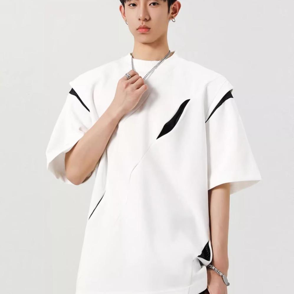 Shoulder Pads Short-sleeved Men's Summer American High Street Front Shoulder Half-sleeved Heavy Design Niche T-shirt