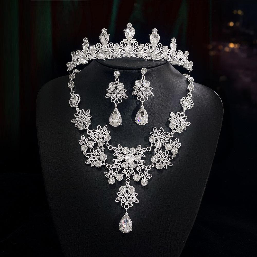 Wedding Accessories Crown Necklace Earring Set High End Look Dance Party Decoration Bride's Jewelry Three Piece Set