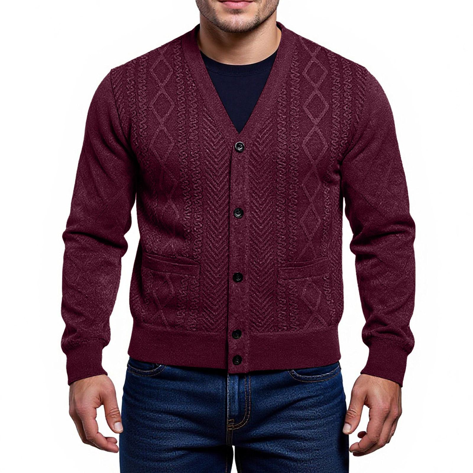 

Мужской Тренд Повседневный Свободный С добавлением флиса Верхняя одежда Кардиган Вязаный Свитер Пальто XL винный