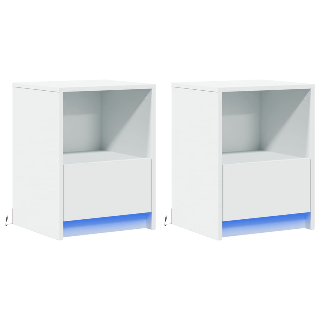 Vidaxl Szafki Nocne Z Led, 2 Szt., Białe, Materiał Drewnopochodny