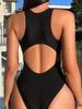 2023 European & American Style Solid Color Zipper One-Piece Swimsuit for Women