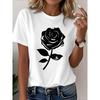 New Women's T-shirt Black Rose Graphic Printed Casual Fashion Short Sleeve T-shirt Soft Comfortable Summer Women Clothing