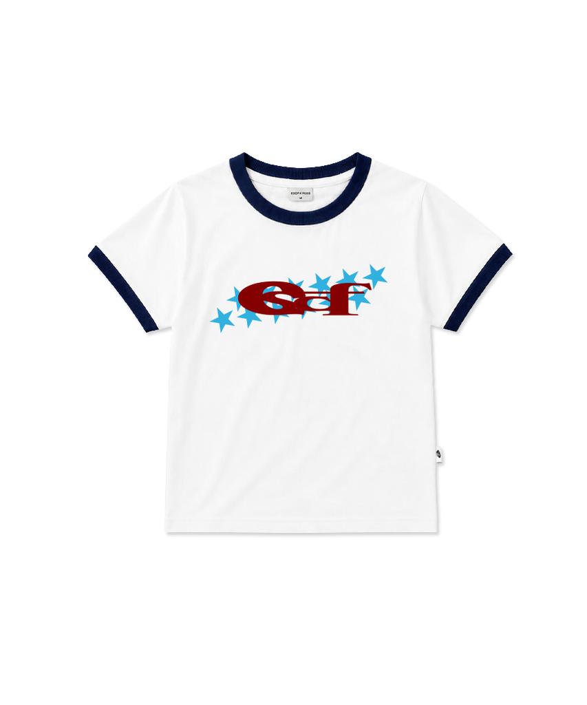ESCAPEFROM Star Escf Logo Collage Print Ringer Short Sleeve T-Shirt Navy