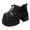 European 2025 new leather sequined cloth thick sole thick heel lace-up low-top shoes single shoes round head loafers women's shoes