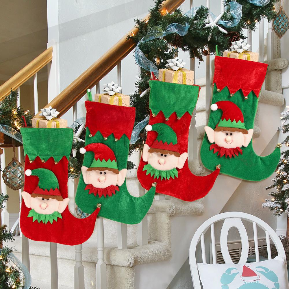 Cartoon fabric Christmas elf gift bag candy bag Christmas tree fireplace pendant Christmas party decoration