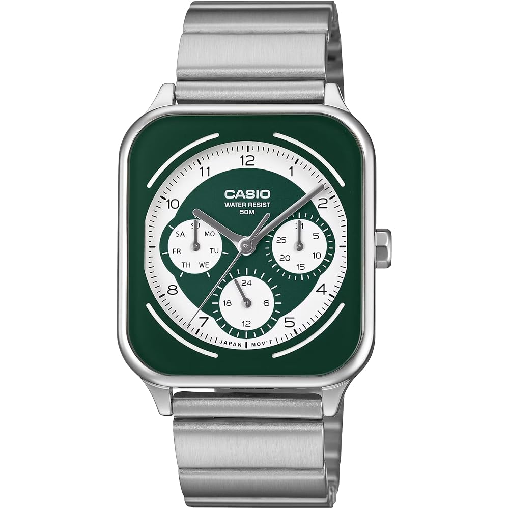 

Casio MTP-M307D Multi-Function Analog Watch Green Stainless Steel Band Men s Business Calendar 24-Hour Display