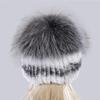 New Outdoor Good Elastic Natural Rex Rabbit Fur Hat Women Winter Knitted Real Sliver Fox Fur Cap Lady Real Fur Hats