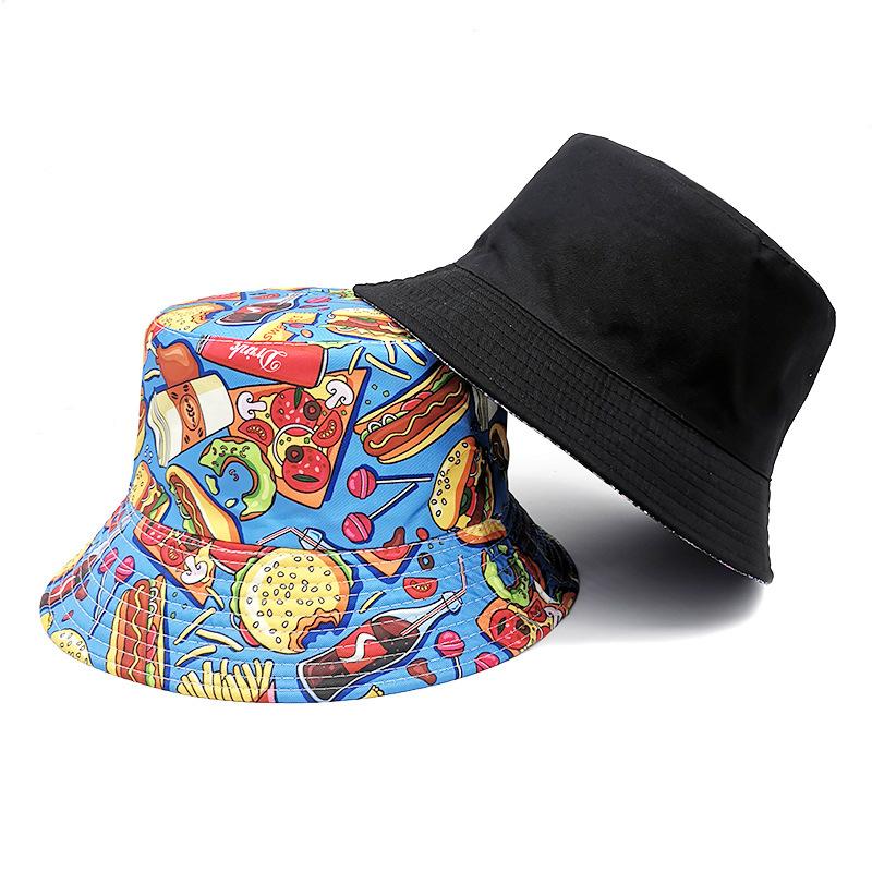 Food Hamburger Pattern Panama Unisex Summer Outdoor Sunscreen Bucket Hat for Women Men Fashion Decorate Fisherman Gorras Hiphop